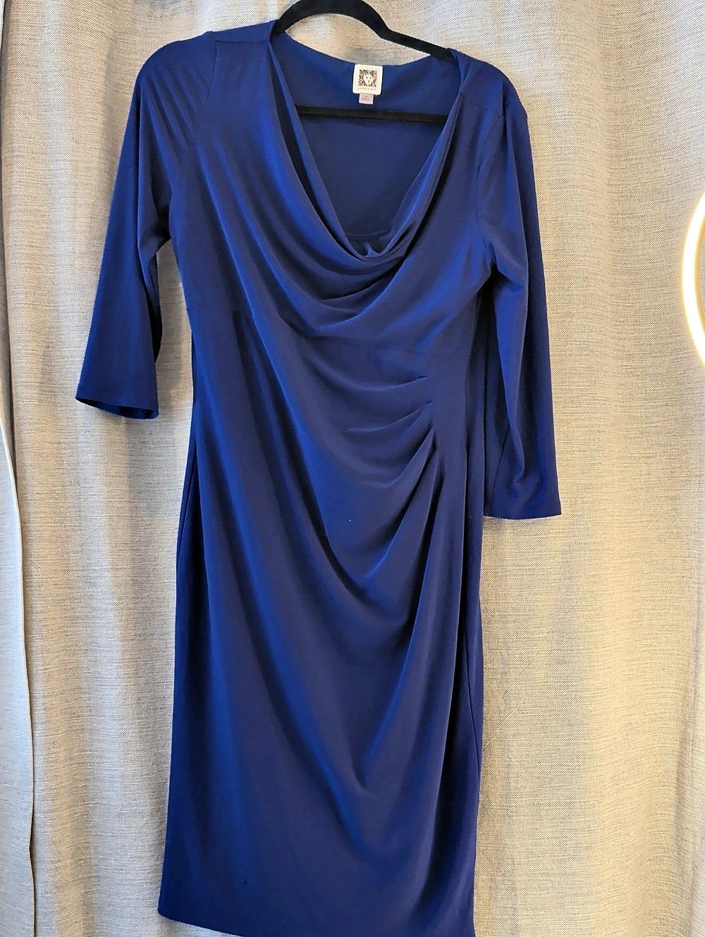 Anne Klein Cowl Neck Side-Ruched Dress Midi Dress Blue Size 10